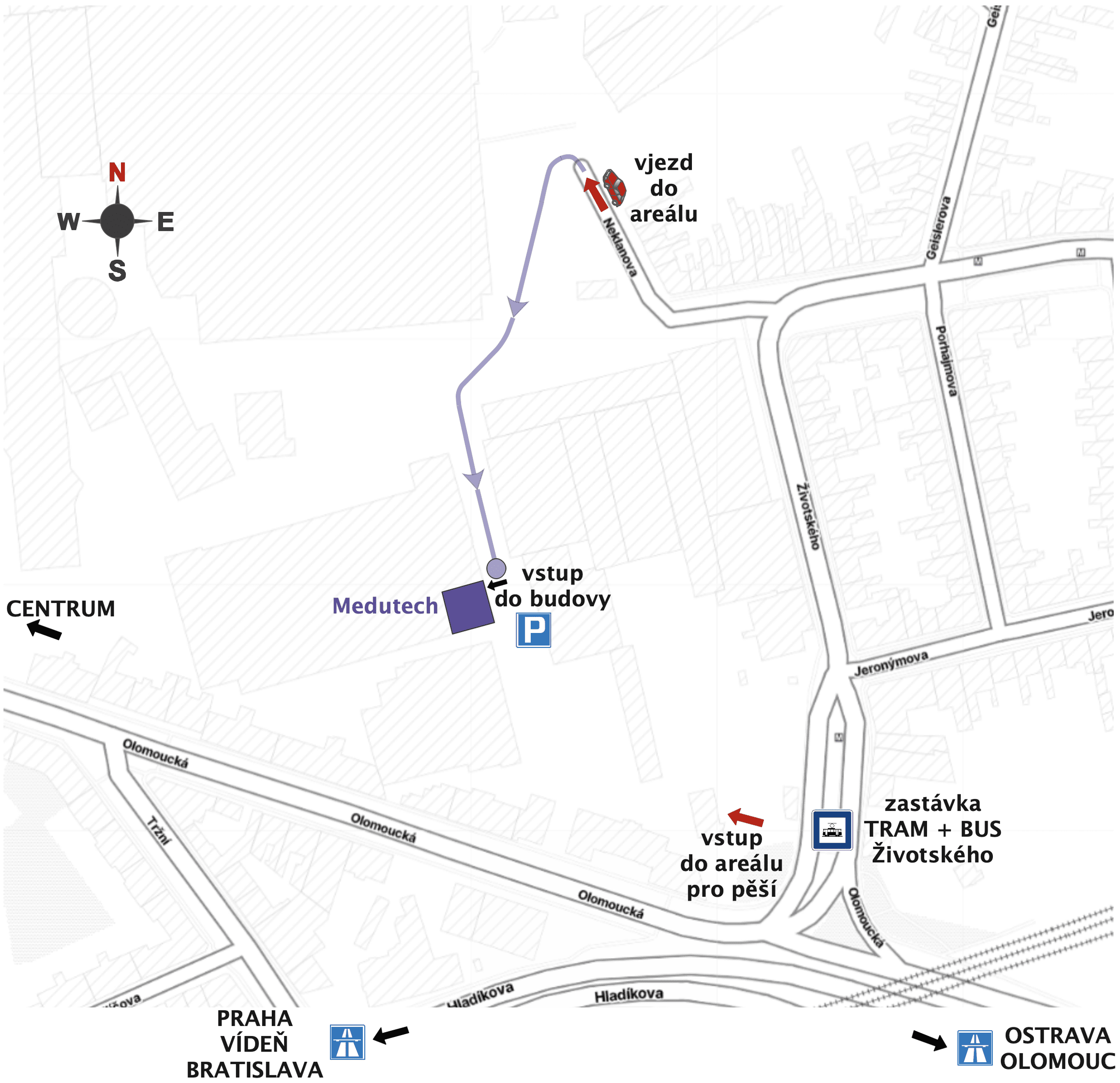 Mapa příjezdu k Medutech